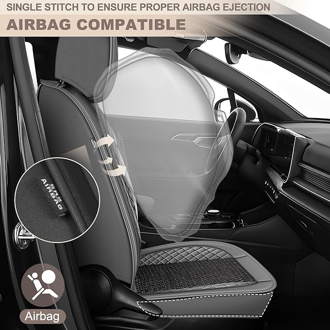 TTX LIGHTING for Ford Fusion 2010-2020 Car Seat Covers, Breathable Ice Silk & Leather Seat Protector, Cool & Anti-Sweat for Long Driving, Airbag Compatible, 5 Seats Full Set (Black&Gray)