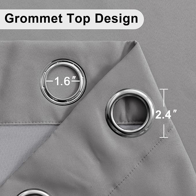 XWZO Complete Blackout Shades Window Curtain Panels with Tiebacks- Noise Reduction and Light Blocking Grommet Curtains with Black Liner for Studio, Basement Room, Grey, W52 x L54, Set of 2