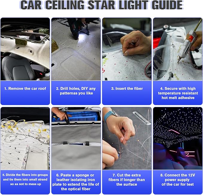 16W Twinkle Starlight Headliner Kit, 260pcs*0.03in*6.5ft Fiber Optic Strands Bluetooth APP/Remote/Music Control, RGBW Car Star Ceiling Light Kit+Adapter+Car Use Plug for Home/Theater