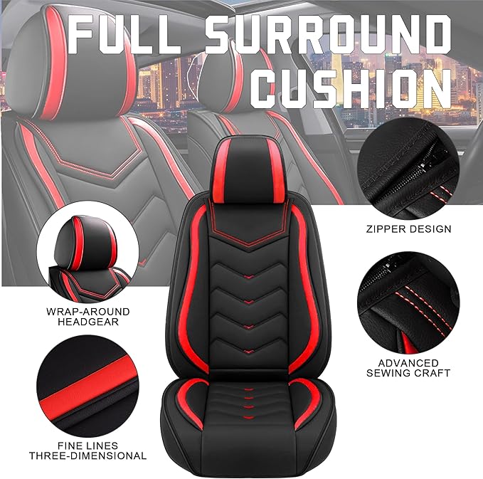 CTDS Car Seat Covers for Toyota RAV4 2000-2026, Stylish Sport Seat Cover, Premium Nappa Leather Car Seat Cover. Automobile Seat Covers Sets.(Standard 5 Seats/Black Red)