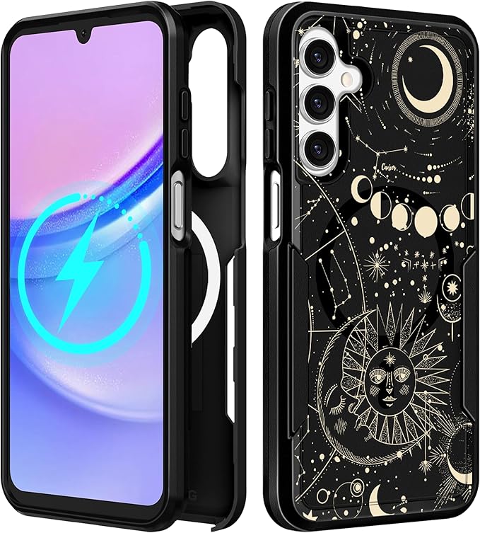 for Samsung Galaxy A14 5G Phone Case - Compatible with MagSafe Women Girls Cute Magnetic Protective Cover Girly Aesthetic Sun Moon Heavy Duty Shockproof Design for Samsung Galaxy A14 5G Cases