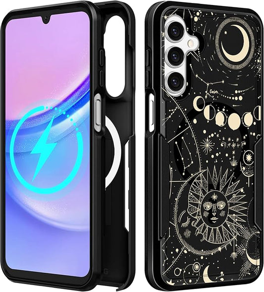 for Samsung Galaxy A14 5G Phone Case - Compatible with MagSafe Women Girls Cute Magnetic Protective Cover Girly Aesthetic Sun Moon Heavy Duty Shockproof Design for Samsung Galaxy A14 5G Cases