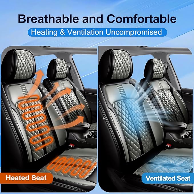 Fit CX-5 Car Seat Covers for Select Mazda CX5 2013-2024 2025 2026 - Premium Full Coverage Leather, Airbag Compatible, Waterproof & All Weather Seat Protector, Full Set, Black+Gray
