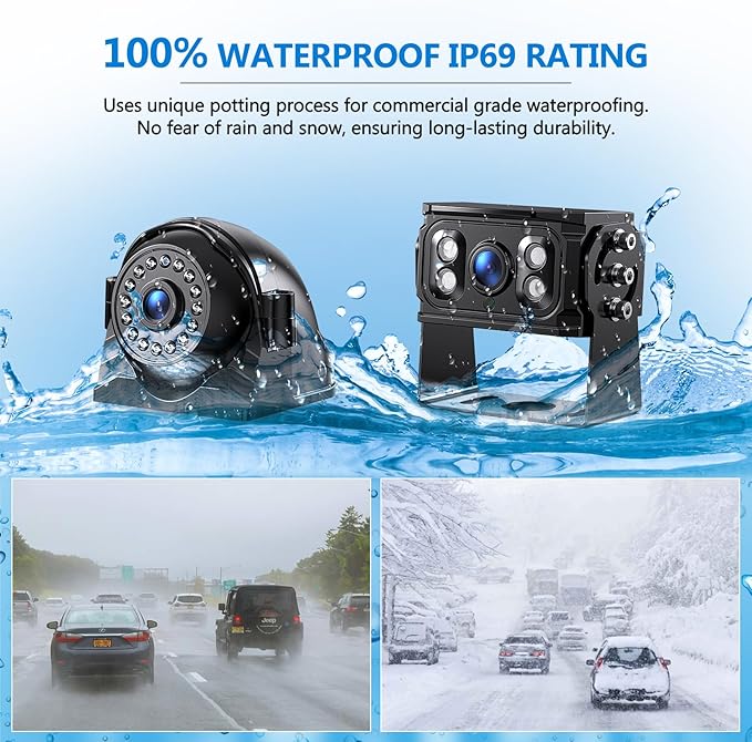 4K RV Backup Camera System 10.1" Quad Split Touchscreen Monitor 4 1080P HD Rear Side View Cameras DVR Recording Bluetooth Music USB Video Play IP69 Waterproof Night Vision for RV Truck Trailer