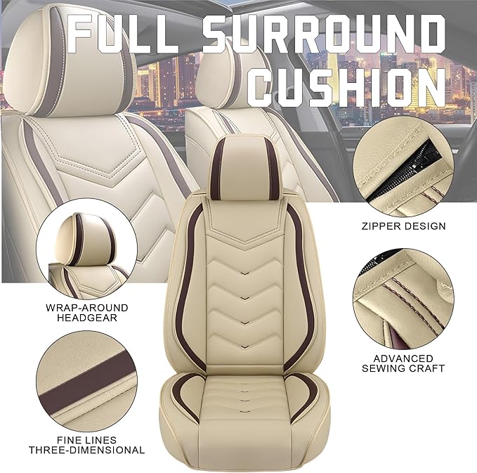 CTDS Car Seat Covers for Nissan Pathfinder 2000-2026, Stylish Sport Seat Cover, Premium Nappa Leather Car Seat Cover. Automobile Seat Covers Sets.(Standard 5 Seats/Beige)