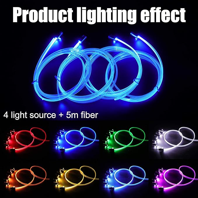 Car Ambient Lighting Kit 64 Colors Multicoloured Music Optic Fiber RF Remote + APP Control Car DIY Decorative Atmosphere Lighting DC 12V 1W 5m