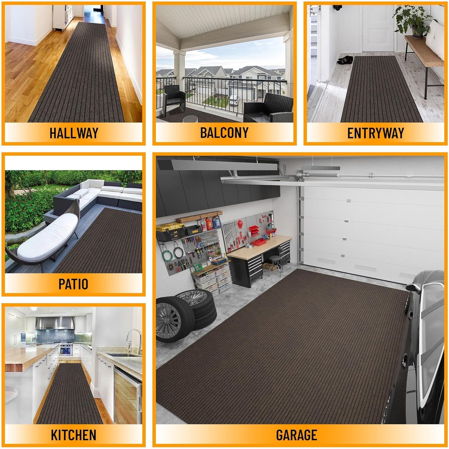 Ottomanson 2'7" x 18' Hallway Runner with Scraper Pile - Extra Durable Non-Slip Rug Mat for Indoor & Outdoor Use - Ideal for Kitchen, Entryway & Garage - High-Traffic Carpet, Brown