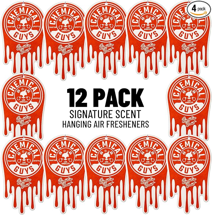 Chemical Guys Car Fresheners, Hanging Air Fresheners - Signature Scent for Cars, Trucks, SUVs, RVs, Home, Office, Work, Dorm Room, & More - 12 Pack