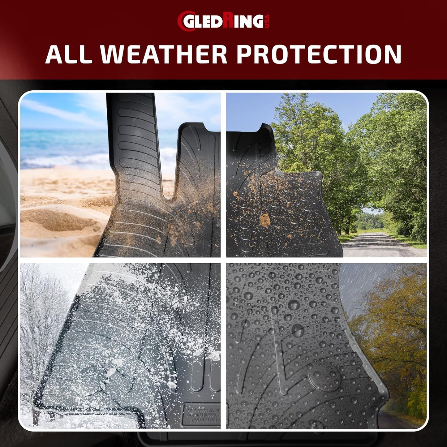 Gledring USA Custom Fit All-Weather Rubber Floor Mats Intended for Mercedes - Benz GLK 2010-2015, No Trimming Required, Tailored Custom Fit, Protects from Rain, Mud, & Snow