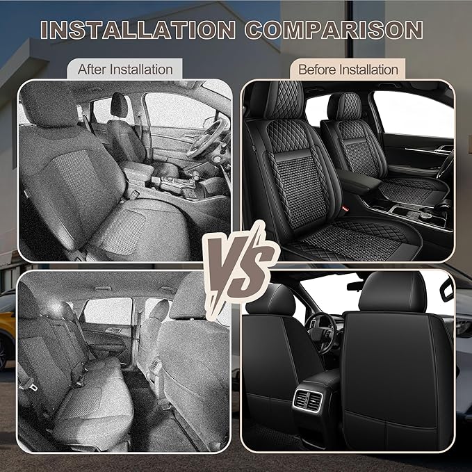TTX LIGHTING for Hyundai Sonata 2007-2026 Car Seat Covers, Breathable Ice Silk & Leather Seat Protector, Cool & Anti-Sweat for Long Driving, Airbag Compatible, 2 Front Seats (Black)