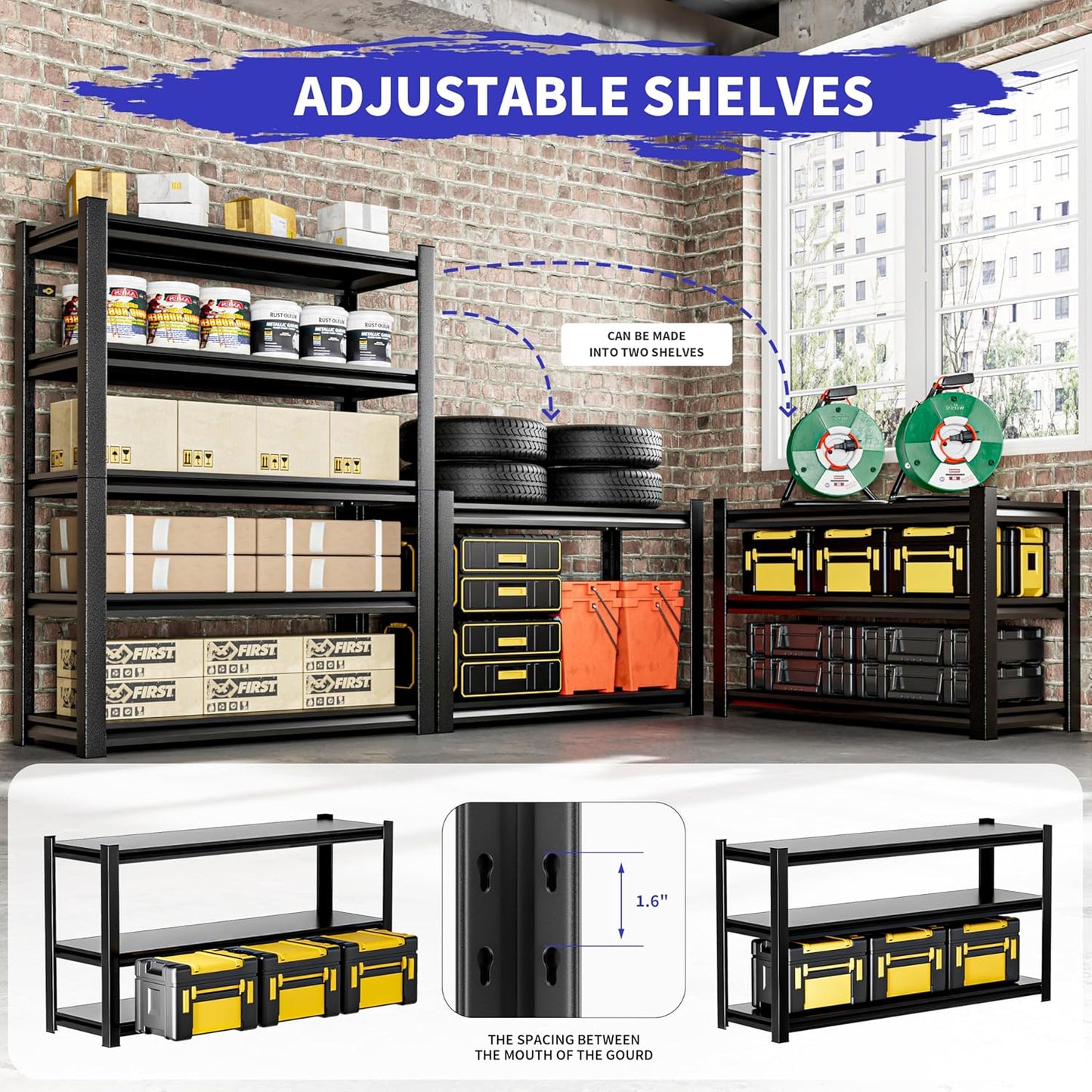 Garage Shelving,5 Tier 72"X47.2"X23.6"Inches,Storage Shelves Heavy Duty Thickened Metal Shelves Shelving Units and Storage,Garage Shelves Unit for Basement Metro