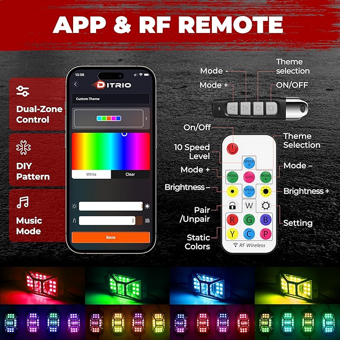 8 Pods Five Sided RGB Rock Lights for Trucks Jeep UTV SUV ATV Golf Cart, Multi Chasing Color App/Remote Control Led Rock Lights with Music Mode, Waterproof Exterior Underglow Kits for Cars(Patented)