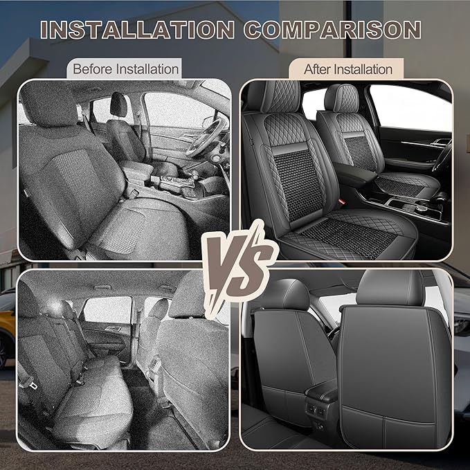 TTX LIGHTING for Kia Sorento 2007-2026 Car Seat Covers, Breathable Ice Silk & Leather Seat Protector, Cool & Anti-Sweat for Long Driving, Airbag Compatible, 2 Front Seats (Black&Gray)