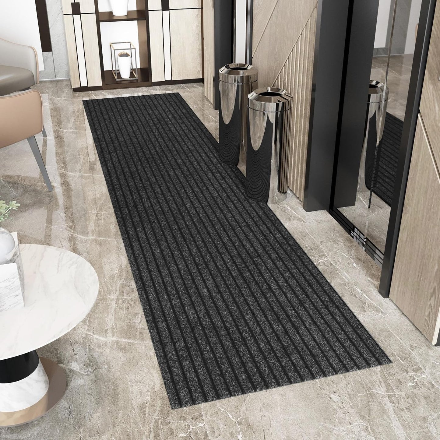 Ottomanson 2' x 55' Hallway Runner with Scraper Pile Extra Durable Non-Slip Rug Mat for Indoor & Outdoor Use - Ideal for Kitchen, Entryway, Patio & Garage - High-Traffic Carpet, Black