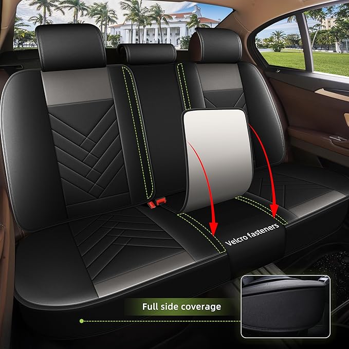 AOMSAZTO Car Seat Covers Full Set Fit for Nissan Pathfinder 2011-2025 2026 Waterproof Faux Leather Car Seat Cushions Automotive 5 Seat Covers Set（Black&Grey）