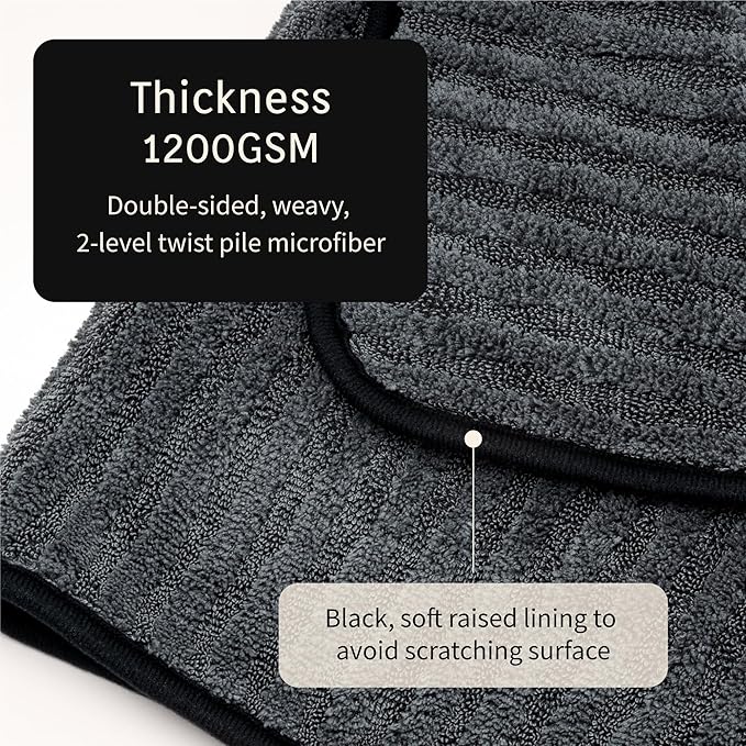 High Absorbency Weavy Microfiber Car Drying Towel 1200gsm (2pack, 15.7"x27.5")
