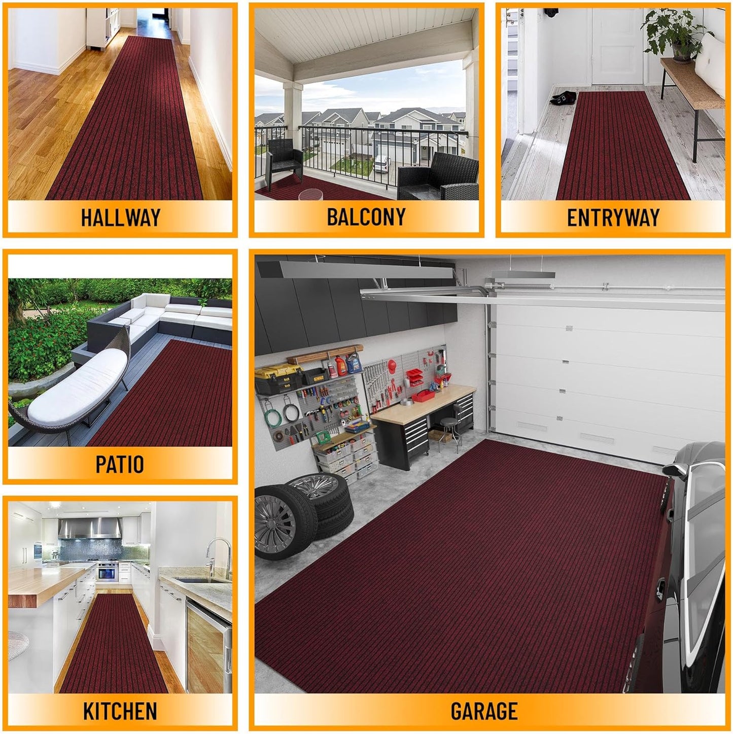Ottomanson 2' x 12' Hallway Runner with Scraper Pile - Extra Durable Non-Slip Rug Mat for Indoor & Outdoor Use - Ideal for Kitchen, Entryway, Patio & Garage - High-Traffic Carpet, Red