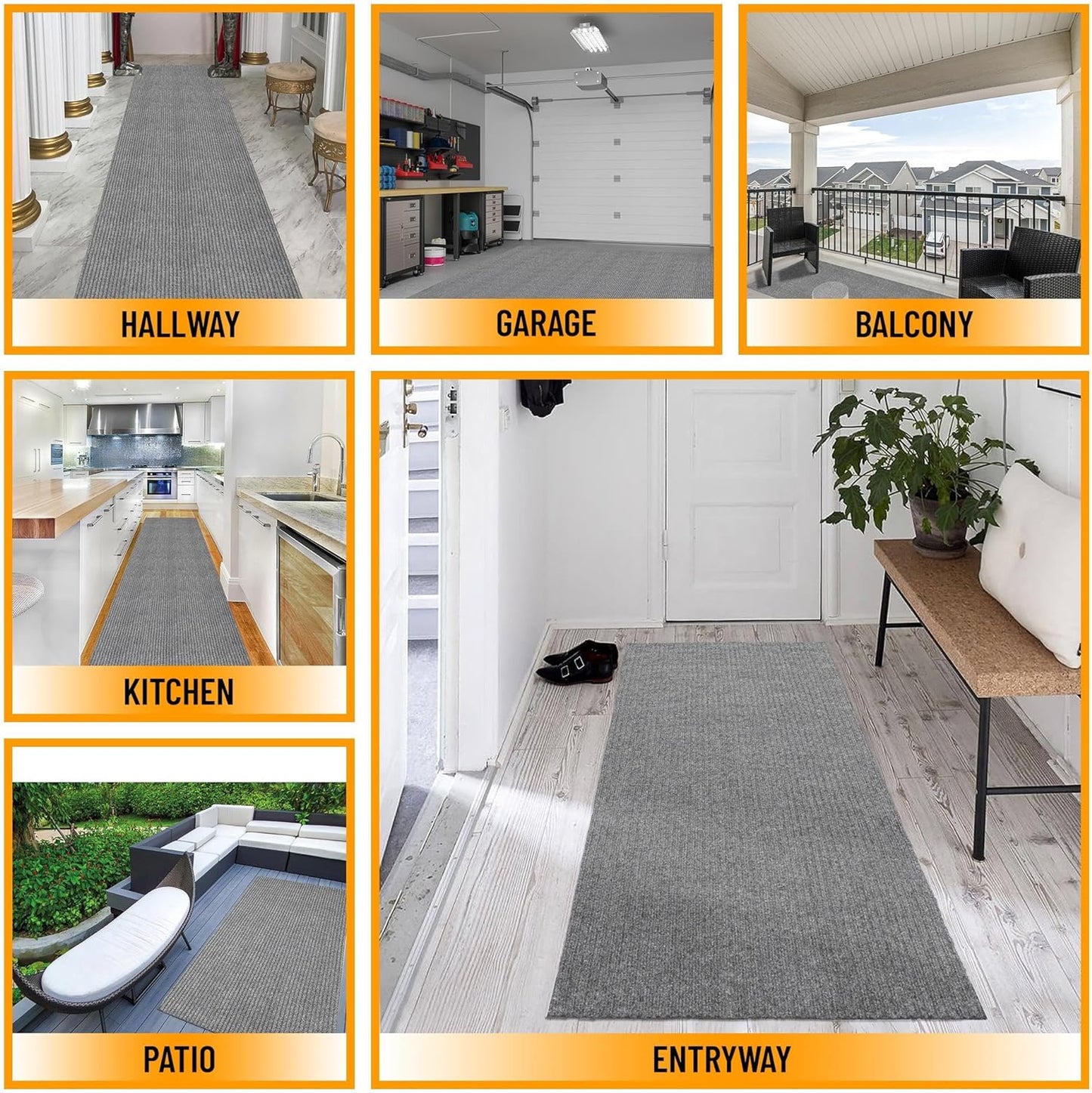 Ottomanson 3'11" x 9' Hallway Runner with Scraper Pile - Extra Durable Non-Slip Rug Mat for Indoor & Outdoor Use - Ideal for Kitchen, Entryway & Garage - High-Traffic Carpet, Gray