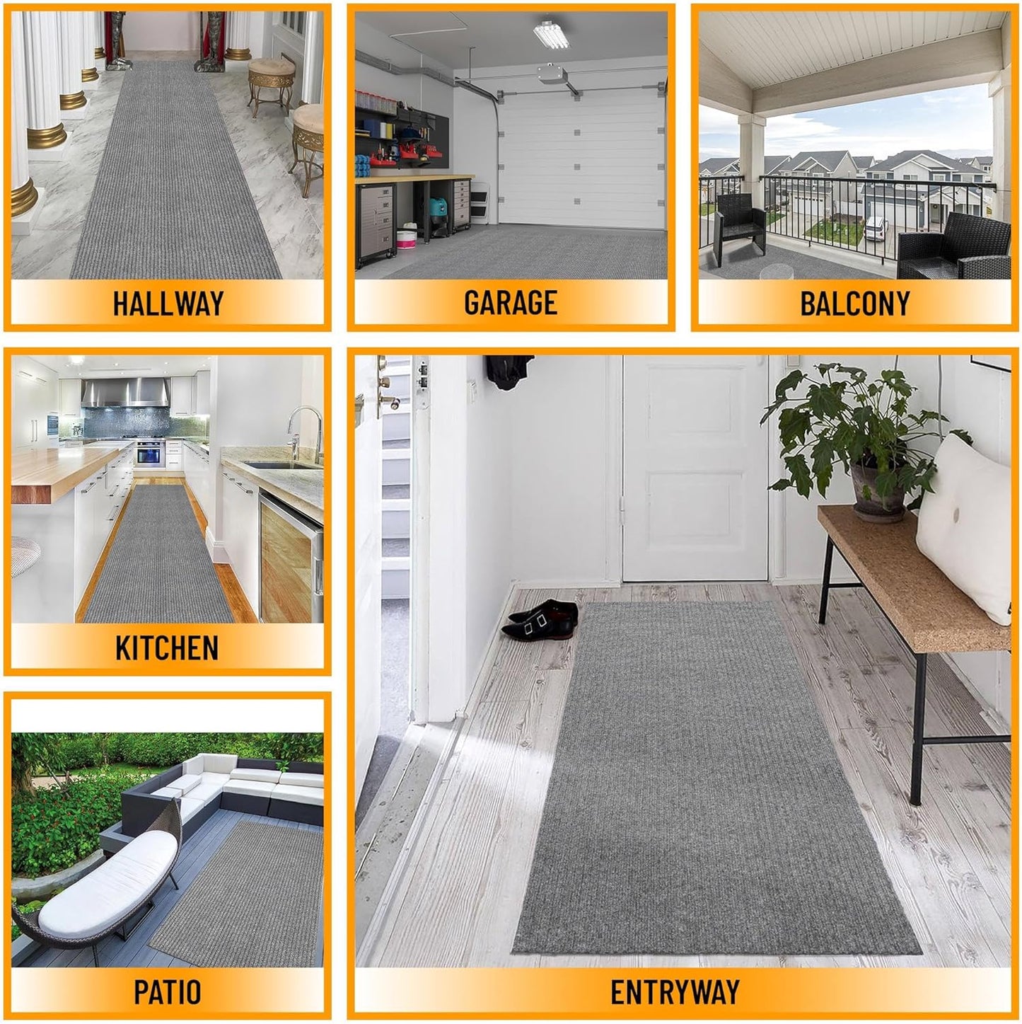 Ottomanson 6'6" x 10' Mud Mat Area Rug Scraper Carpet - Non-Slip, Dirt Trapping for Indoor & Outdoor Use - Ideal for Entryway, Garage, Kitchen, Patio & High-Traffic Areas, Gray