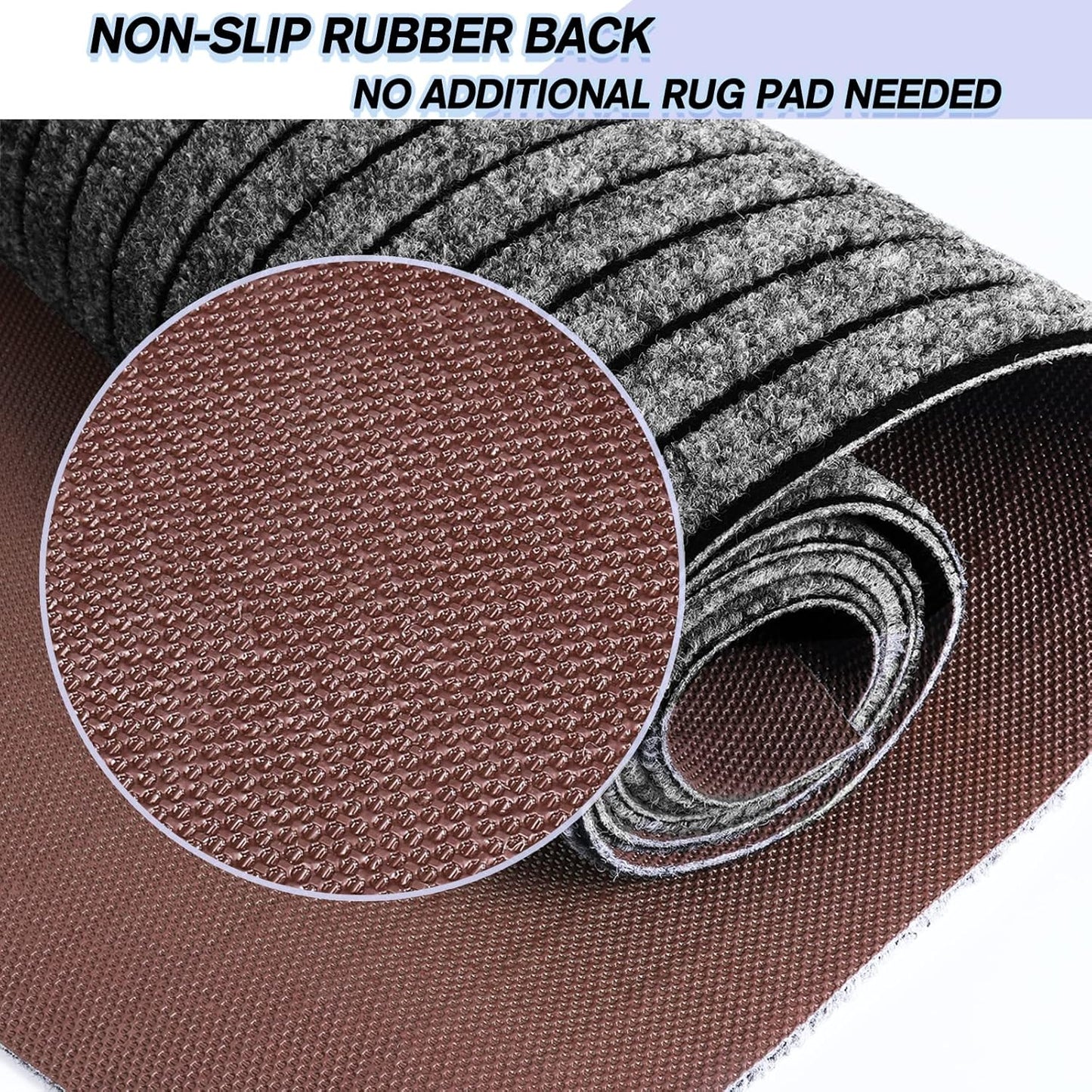 Custom Size Backed Non-Slip Area Rugs Runner, Easy Clean, Waterproof Runner Rugs for Hallway Entryway, Kitchen, Laundry, 3FT x 40FT, Gray Stripe