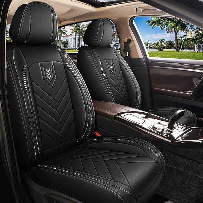 AOMSAZTO Car Seat Cover for Chevrolet Chevy Tahoe 2011-2025 2026 Front Set, Leather Car Seat Protector Waterproof, Non Slip Car Seat Cushion, Interior Seat Covers Automotive Accessories - Black