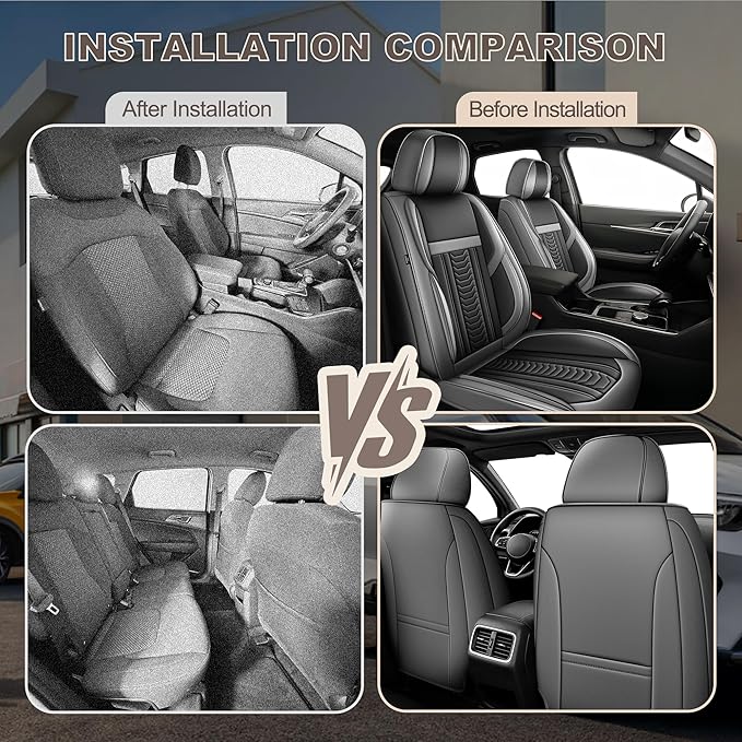 TTX LIGHTING for Mazda Mazda 6 2010-2021 Seat Covers: Waterproof Leather Seat Protector with Airbag Compatible (2 Front Seats,Black&Gray)