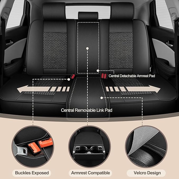 TTX LIGHTING for Ford Explorer 2004-2026 Car Seat Covers, Breathable Ice Silk & Leather Seat Protector, Cool & Anti-Sweat for Long Driving, Airbag Compatible, 5 Seats Full Set (Black)