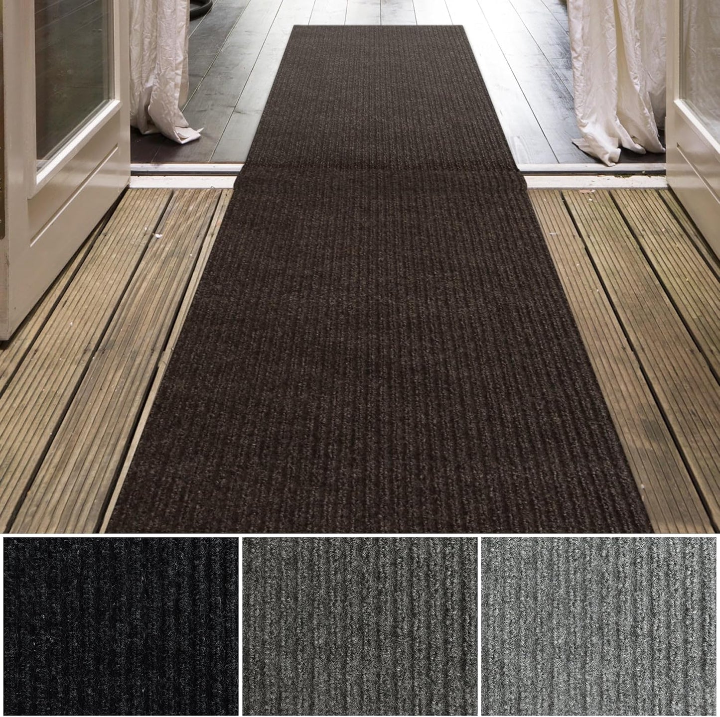 iCustomRug Spartan Weather Warrior Duty Indoor/Outdoor Utility Ribbed in 3ft,4ft,6ft Widths 70 Custom Sizes with Natural Non-Slip Rubber Backing 4'X32' in Brown