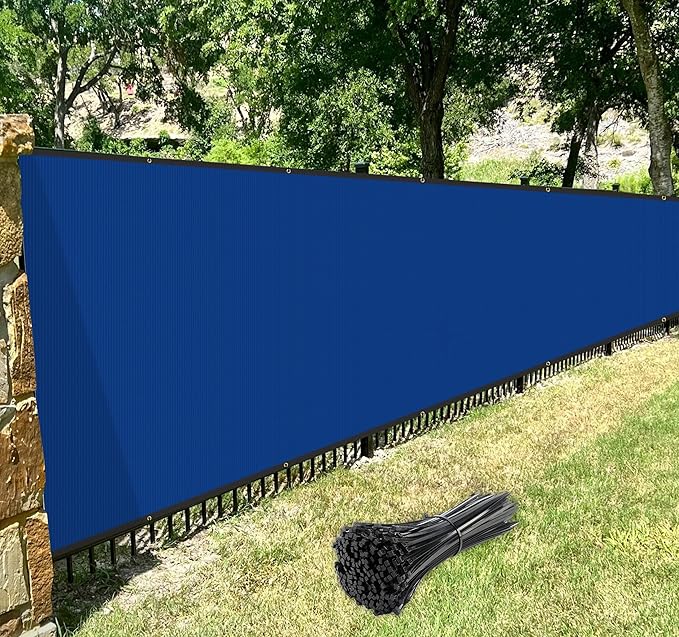 Windscreen4less Privacy Fence Screen Heavy Duty Windscreen Fencing Mesh Fabric Shade Net Cover with Brass Grommtes for Outdoor Wall Garden Yard Pool Deck, 8'x126' Blue
