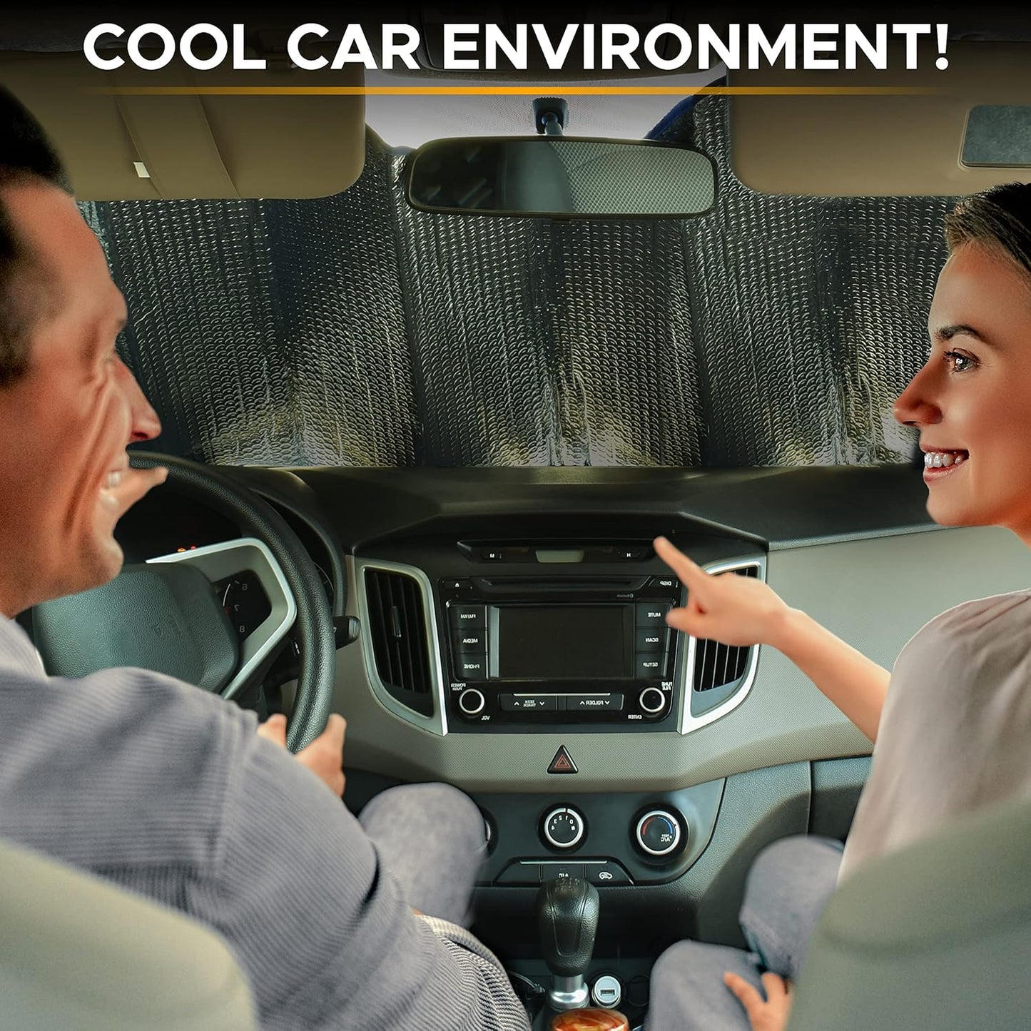 EcoNour Accordion Car Windshield Sun Shade (Blue) | Reflective Car Window Shades for Front Window | Sun Visor Blocks Heat & UV Rays | Controls Interior Temperature | 58 x 28 Inches