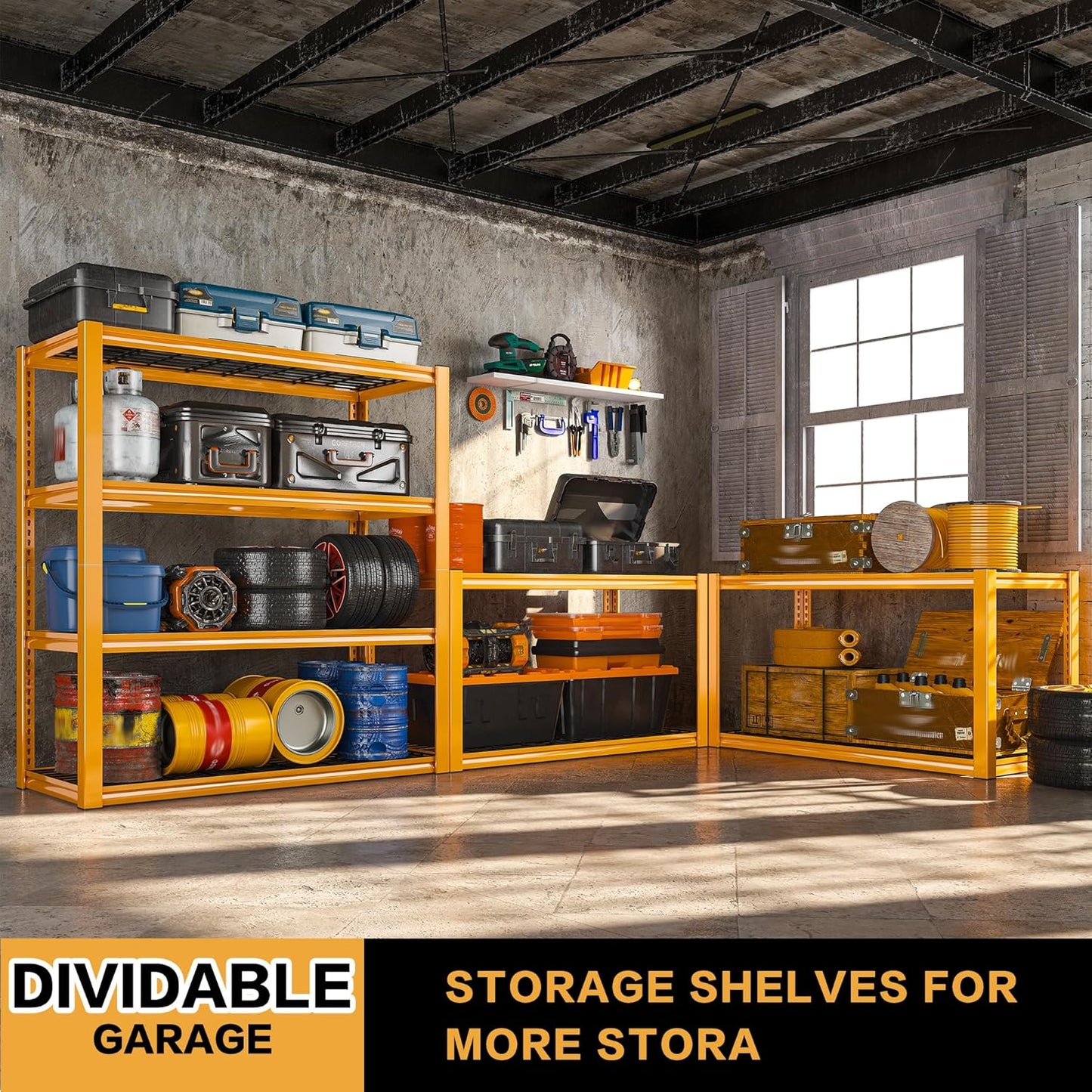 REIBII 40" W Garage Shelving 2240 LBS Storage Shelves Heavy Duty Metal Shelving 4 Tier Metal Shelves for Storage Adjustable Garage Shelf for Pantry Basement Warehouse 40" W × 19.5" D × 59.5" H