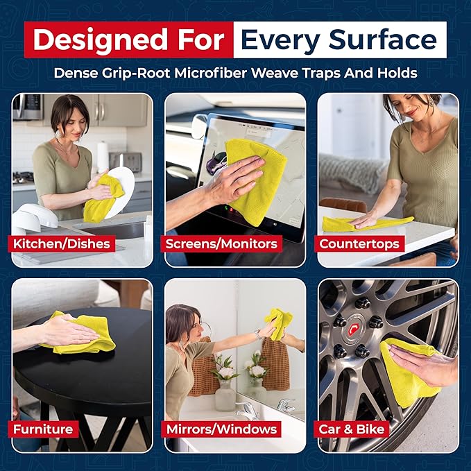 USANOOKS Microfiber Cleaning Cloth Yellow - 24 Pcs 12.5"x12.5" - High Performance - 1200 Washes, Ultra Absorbent Towels Weave Grime & Liquid for Streak-Free Mirror Shine - Car Washing Cloth
