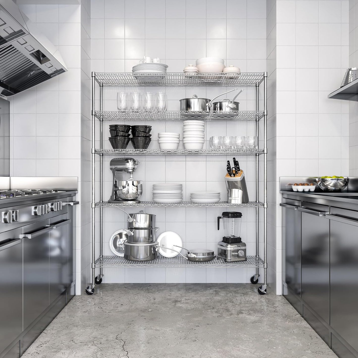 Seville Classics UltraDurable Heavy Duty NSF Solid Steel Wire Rack Storage Unit Organizer for Garage, Warehouse, Office, Restaurant, Classroom, Kitchen, 5-Tier Shelving, 60" W x 18" D