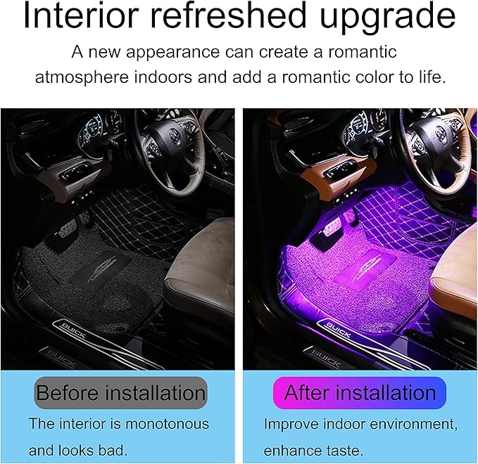Car Ambient Lighting with Bluetooth App Control 64 Colors Multicoloured Music Interior Footwell Lighting Kit DC 12V 1W