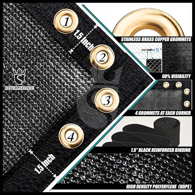 Royal Shade Custom Size 5' x 137' Black Fence Privacy Screen Windscreen Cover Netting Mesh Fabric Cloth - Cable Zip Ties Included (We Make Custom Size)