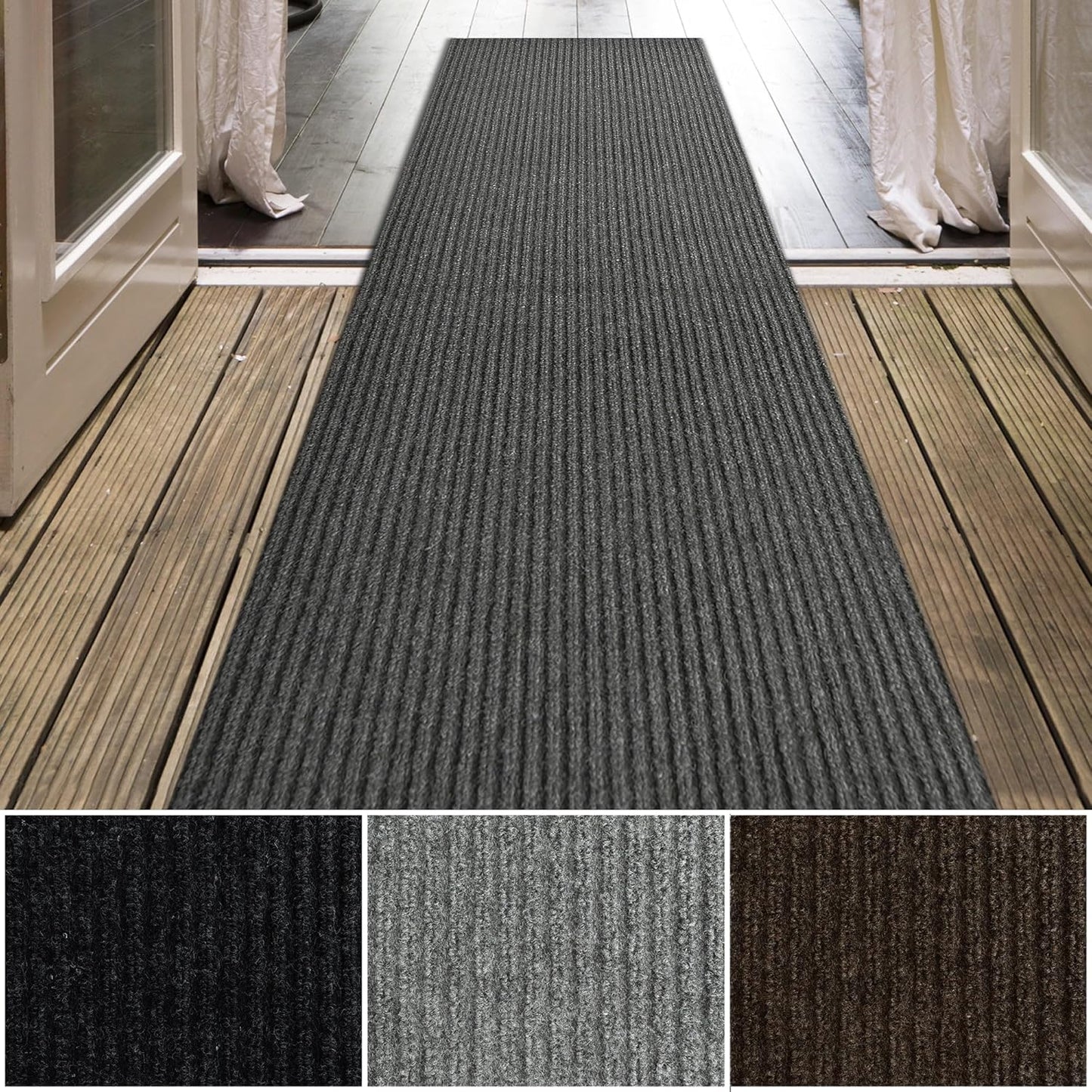iCustomRug Spartan Weather Warrior Duty Indoor/Outdoor Utility Ribbed in 3ft,4ft,6ft Widths 70 Custom Sizes with Natural Non-Slip Rubber Backing 4'X32' in Charcoal