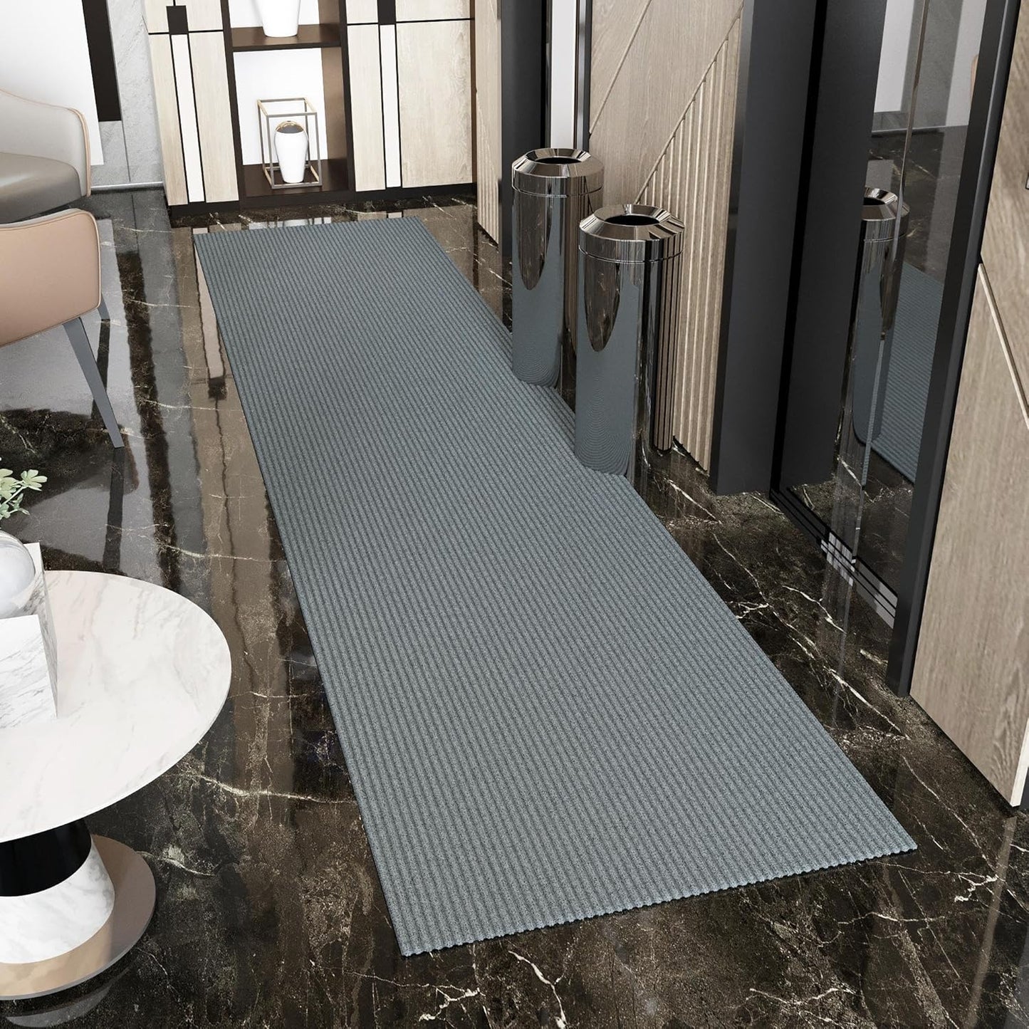 Ottomanson 2'7" x 27' Hallway Runner with Scraper Pile - Extra Durable Non-Slip Rug Mat for Indoor & Outdoor Use - Ideal for Kitchen, Entryway & Garage - High-Traffic Carpet, Gray