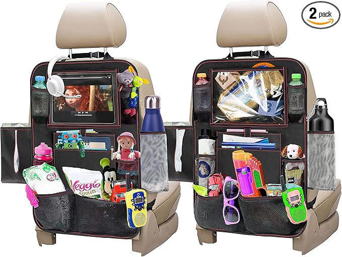 EcoNour Backseat Car Organizer (2 Pack), Heavy Duty Waterproof Stain Resistant Kick Mats Back seat Protector For Kids | Multiple Storage Pockets, Travel Accessories, Touchable Tablet Holder