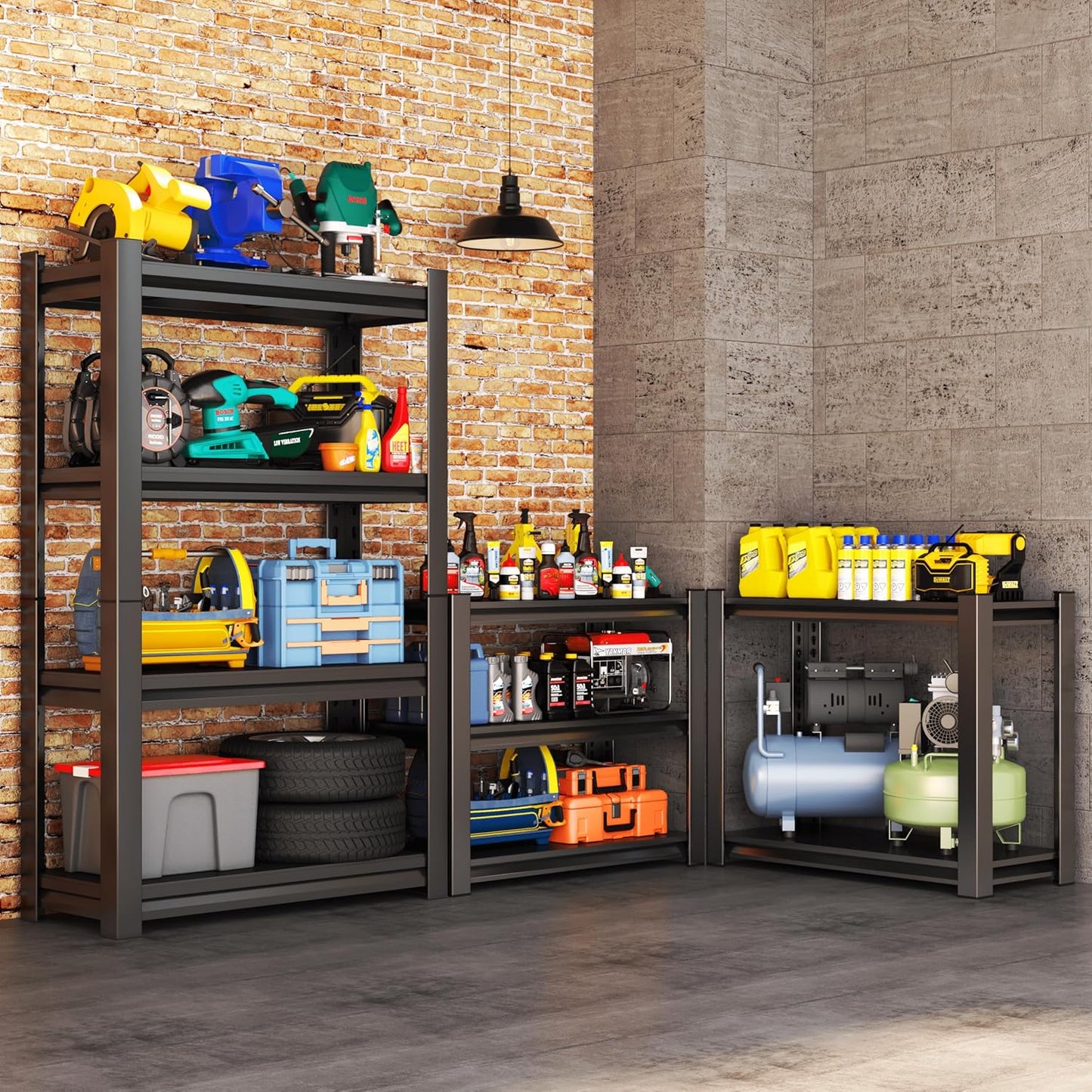 Garage Shelving Unit, Adjustable Storage Rack, Storage Shelves, Sturdy Steel Storage Shelf for Garage and Workshop, 4-Tier 54.3" H x 24" W x 14" D, Black