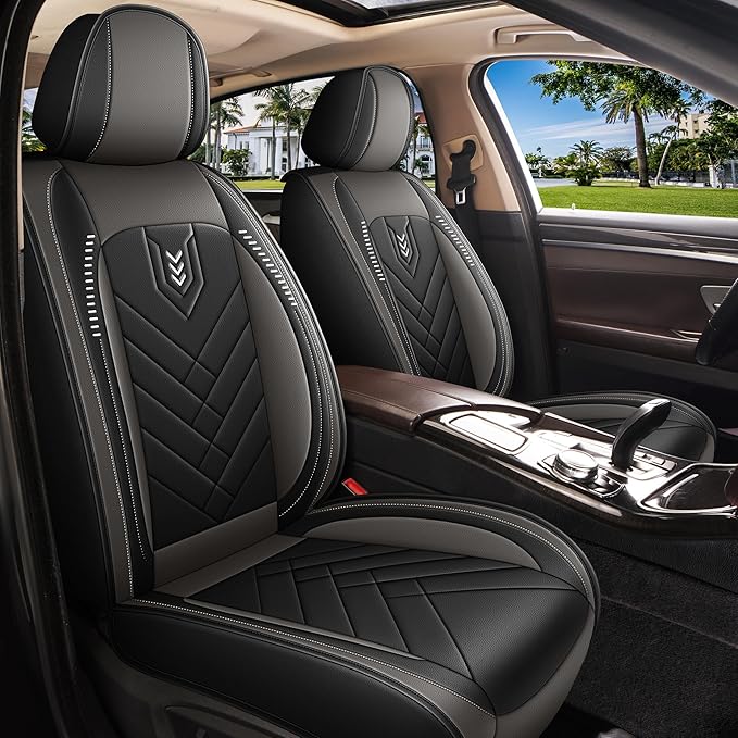 AOMSAZTO Car Seat Cover for Chevrolet Chevy Cruze 2011-2019 Front Set, Leather Car Seat Protector Waterproof, Non Slip Car Seat Cushion, Interior Seat Covers Automotive Accessories - Black&Grey