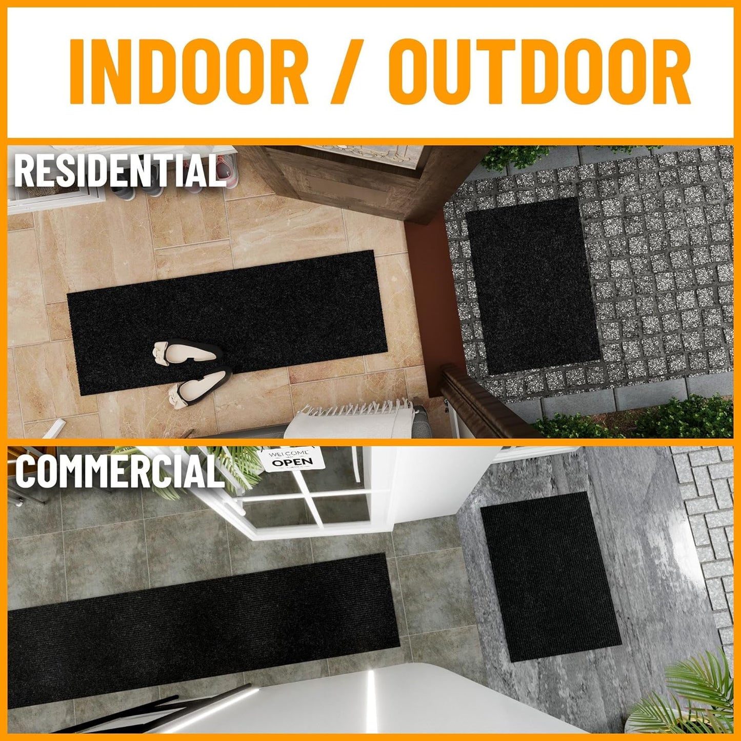 Ottomanson 6'6" x 26' Hallway Runner with Scraper Pile - Extra Durable Non-Slip Rug Mat for Indoor & Outdoor Use - Ideal for Kitchen, Entryway & Garage - High-Traffic Carpet, Black