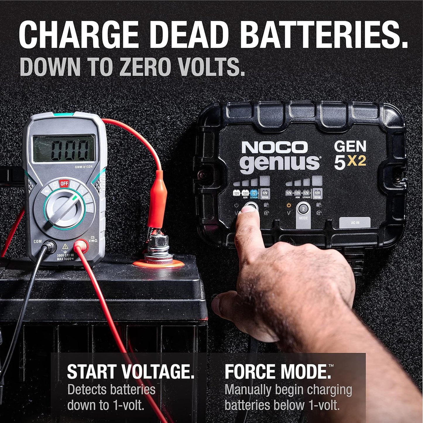 NOCO Genius GEN5X2: 2-Bank, 10A Onboard Battery Charger - 5A Per Bank, 12V Waterproof Marine Charger with Overcharge Protection & Temperature Compensation – for Lead-Acid & Lithium Batteries