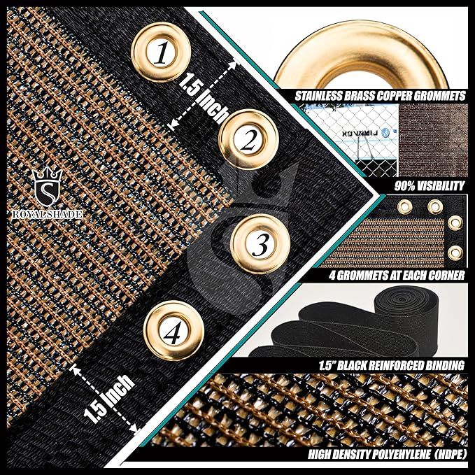 Royal Shade Custom Size 5' x 132' Brown Fence Privacy Screen Windscreen Cover Netting Mesh Fabric Cloth - Cable Zip Ties Included (We Make Custom Size)