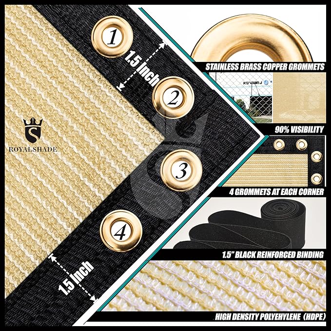 Royal Shade Custom Size 5' x 60' Beige Fence Privacy Screen Windscreen Cover Netting Mesh Fabric Cloth - Cable Zip Ties Included (We Make Custom Size)