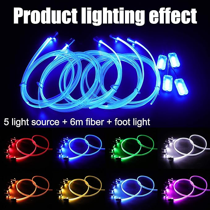 Car Ambient Lighting 64 Colors Multicoloured Music Optic Fiber RF Remote Controller + APP Control Car DIY Decorative Atmosphere Lighting Kit DC 12V 1W 6m