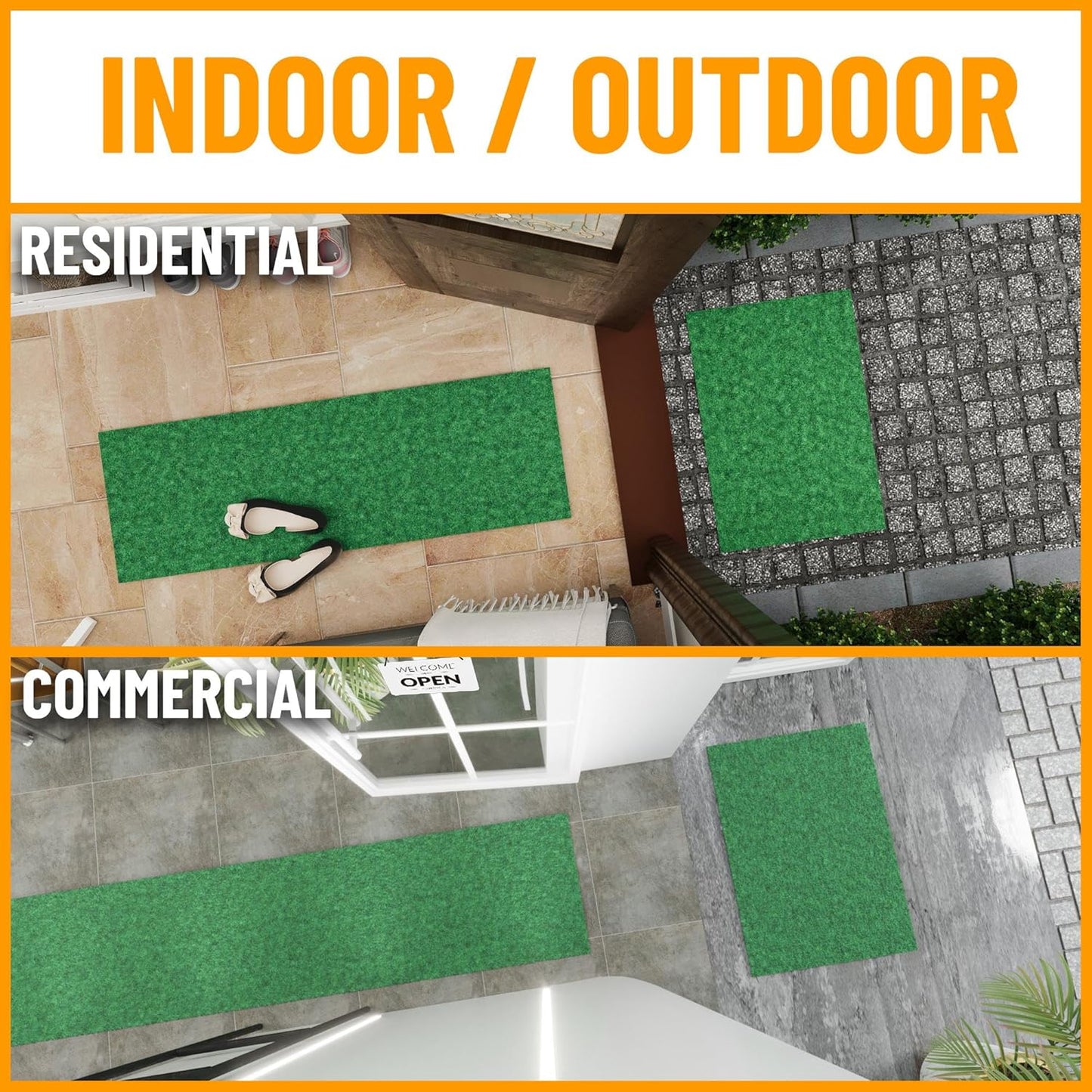 Ottomanson 2'7" x 5' Mud Mat Area Rug Scraper Carpet - Non-Slip, Dirt Trapping for Indoor & Outdoor Use - Ideal for Entryway, Garage, Kitchen, Patio & High-Traffic Areas, Green