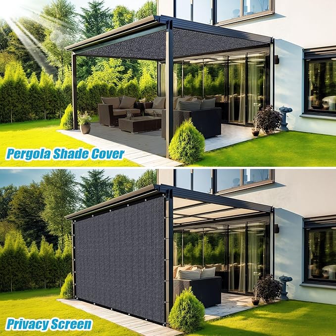 Amagenix 90% Sun Shade Cloth with Grommets, 5' x 10' Pergola Replacement Shade Cover Canopy Privacy Screen for Outdoor Patio Garden, Blue Gray (We Customized)