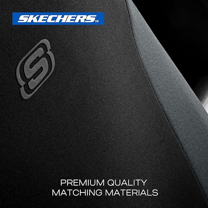 Skechers Seat Covers, Premium Breathable Polyester Car Seat Covers, Car Seat Covers Front Seats Airbag Compatible, Automotive Comfort for Most Cars, Vans, Trucks, SUVs (Two Front, Grey)