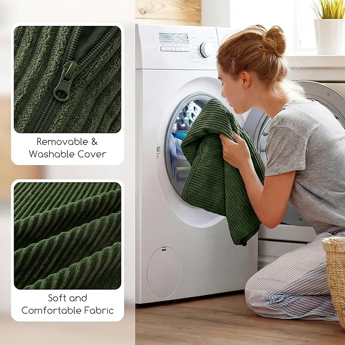 HIGOGOGO Washable Travel Pillow, Car Pillow for Kids & Adults, Travel Pillows with Removable Soft Cover and High-Support Foam, Fix Neck and Body Sitting/Sleeping on The Trip, Dark Green