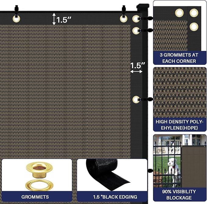 Windscreen4less Privacy Fence Screen Heavy Duty Windscreen Fencing Mesh Fabric Shade Net Cover with Brass Grommtes for Outdoor Wall Garden Yard Pool Deck, 8'x42' Brown